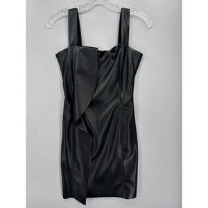 Nanushka Dress XS Black Vegan Faux Leather Mini Tank Designer Square Neck